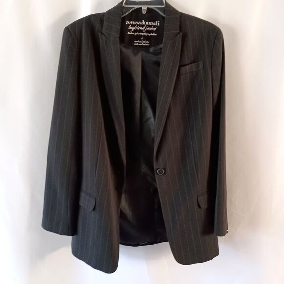 Norma Kamali Boyfriend Jacket Black White Pinstripe Size 4 Blazer Excellent - Picture 3 of 9